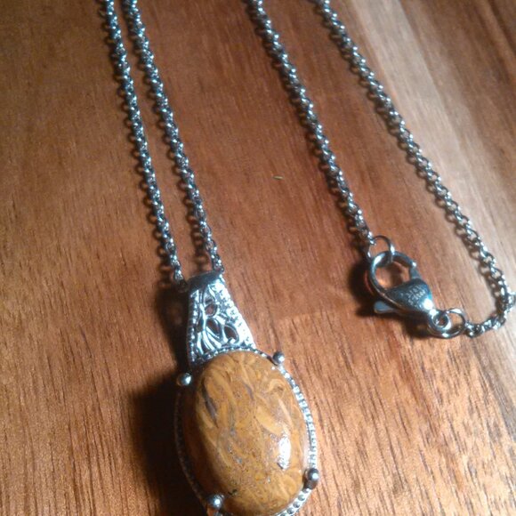 Script Stone Platinum Bond Pendant Stainless Steel Necklace - Picture 5 of 11